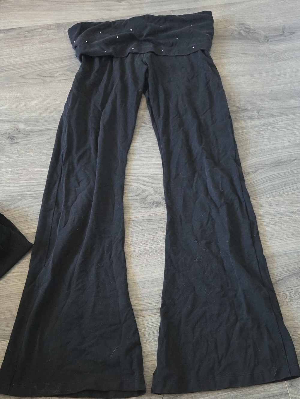 PINK Victoria's Secret Black Fold-Over Waist Flare Pants with Stud Detail